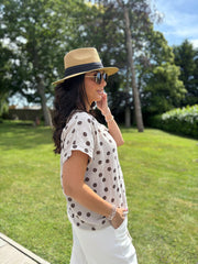 Mocha Polka Dot Tie Top Joanna