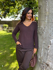 Chocolate Embellished Soft Knit Francine