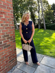 Navy Rose Button Waistcoat Set Nala
