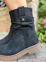 Black Chunky Ruched Boots