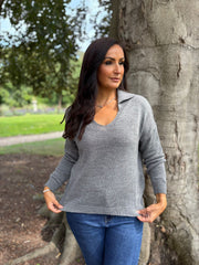 Grey Open Collar Jumper Rhea