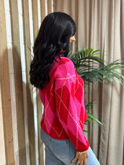 Lipstick Argyle Pattern Knit Jumper Meredith