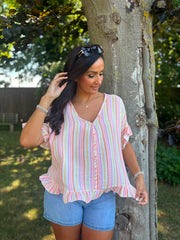 Rose Bubble Cotton Striped Top Kimberly