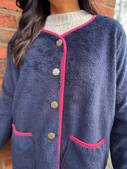 Navy Fleece Button Jacket Farah