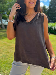 Chocolate Floral Mesh Bubble Cotton Top Robin