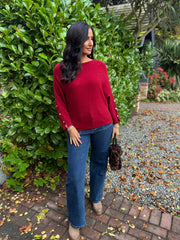 Wine Sleeve Detail Knit Top Julia
