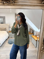 Khaki Scarf Detail Blouse Belle