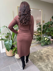 Chocolate Tie Waist Knit Dress Flora