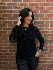 Black Printed Mesh Top Helen