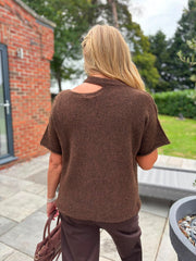 Chocolate Asymmetric Off Shoulder Knit Cora