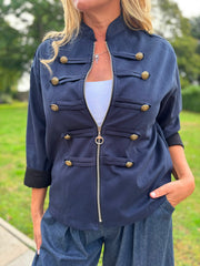 Navy Military Suedette Jacket Cheryl