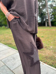 Chocolate Sequin Star Trousers Taryn