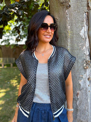 Black & Silver Crochet Net Sleeveless Jacket Sharon