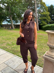 Chocolate Buttoned Knit Waistcoat Kerry
