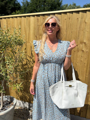 Denim Bubble Cotton Leopard Print Maxi Dress Tillie