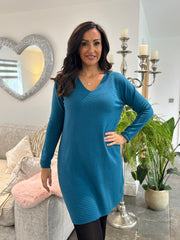 Teal Chevron Knit Jumper Dress Kelly