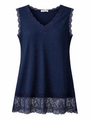 Navy Ribbed Lace Trim Vest Primrose