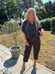 Chocolate Tie Front Blouse Brielle