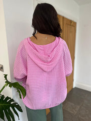 Pink Bubble Cotton Checked Jacket Niamh
