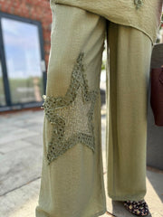 Khaki Sequin Star Trousers Taryn