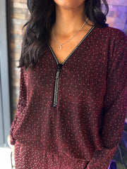 Red Sparkle Diamante Zip Top Cassie