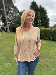 Camel Gold Heart Knit Top Jenna