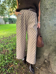 Mocha Polka Dot Wide Leg Trousers