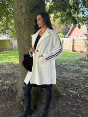 Winter White Boucle Stripe Detail Coat Mia