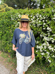 Navy Floral Bicycle Top Fern