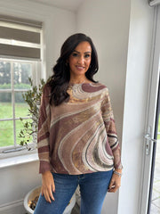 Chocolate Metallic Swirl Knit Top Dawn