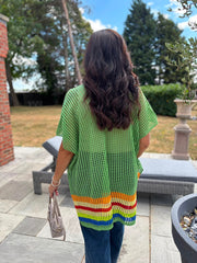 Lime Pink Striped Hem Loose Knit Jenna