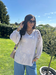 Stone Crochet Shoulder Detail Top Wrenley