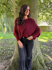 Wine Knitted Wrap Jumper Nell