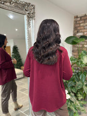 Wine V Neck Brooch Top Harper