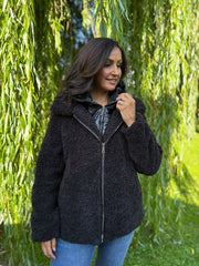 Black Premium Hooded Sherpa Coat Aviana