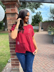 Wine Asymmetric Panel Flower Top Adele