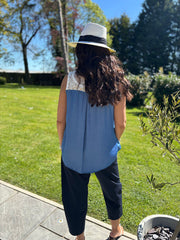 Denim Lace Detail Sleeveless Shirt Eliza