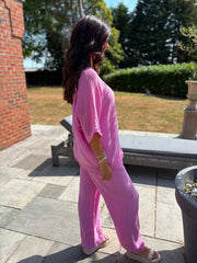 Candy Pink Bubble Cotton Trouser Set Hayley