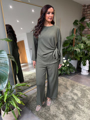 Khaki Textured Trousers Set Liora