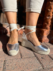 Silver Lace Up Espadrille Wedge