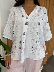 White Paisley Bubble Cotton Top Quinley
