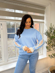 Blue Lace Sleeve Sweatshirt Angela