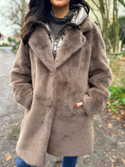 Mocha Luxury Faux Fur Hooded Coat Aspen