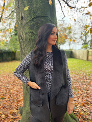 Black Faux Fur Trim Gilet Orla