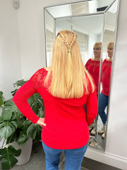 Red Long Sleeve Lace Top Ruby