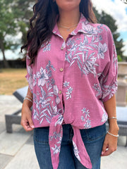 Rose Botanical Tie Front Blouse Brielle