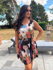 Black Brushed Floral Pattern Dress Valentina