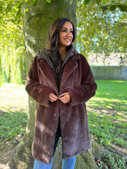 Chocolate Luxury Faux Fur Hooded Coat Aspen