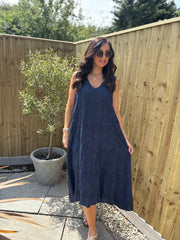 Navy Embroidered Daisy Pattern Dress Tracy