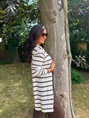 Chocolate Striped Longline Cardi Haven